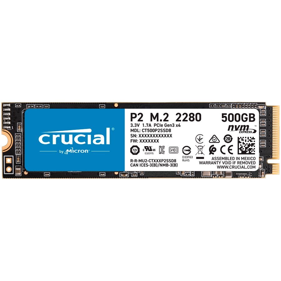 CRUCIAL 500GB SSD M.2 2280 PCIe Gen3 x4 R/W 2300/940 MB/sCT500P2SSD8