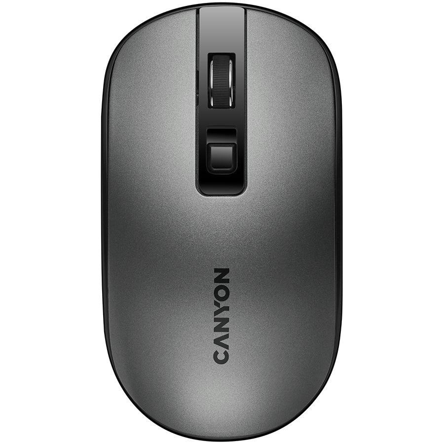 CANYON MW-18, 2.4GHz Wireless Rechargeable Mouse with Pixart sensor, 4keys, Silent switch for right/left keys,DPI: 800/1200/1600, Max. usage 50 hours for one time full charged, 300mAh Li-poly battery, Dark grey, cable length 0.6m, 116.4*63.3*32.3mm, 0.075