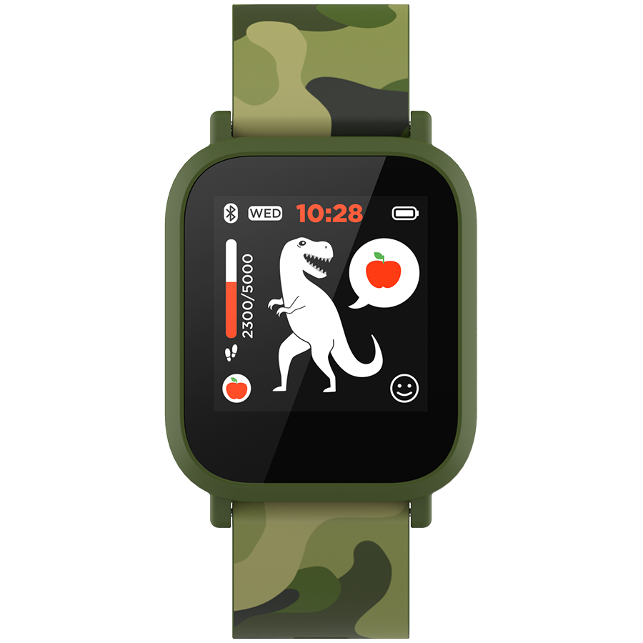 CANYON My Dino KW-33, Teenager smart watch, 1.3 inches IPS full touch screen, green plastic body, IP68 waterproof, BT5.0, multi-sport mode, built-in kids game, compatibility with iOS and android, 155mAh battery, Host: D42x W36x T9.9mm, Strap: 240x22mm, 33g