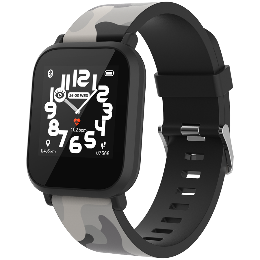 CANYON My Dino KW-33, Teenager smart watch, 1.3 inches IPS full touch screen, black plastic body, IP68 waterproof, BT5.0, multi-sport mode, built-in kids game, compatibility with iOS and android, 155mAh battery, Host: D42x W36x T9.9mm, Strap: 240x22mm, 33g