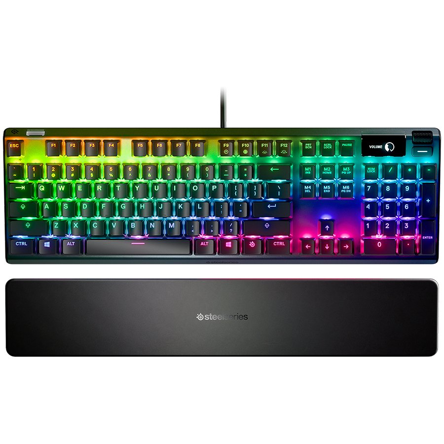 SteelSeries I Apex Pro US I Gaming Keyboard I Mechanical / First-of-its kind adjustable mechanical switches / Per-key sensitivity / 8x faster response / 5x faster actuation and 2x durability / OLED Smart Display / Aluminum frame / Magnetic wrist rest / RG