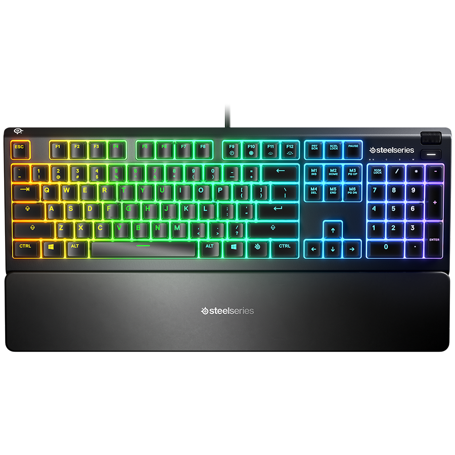 SteelSeries I Apex 3 US I Gaming Keyboard I Mechanical / IP32 water resistant gaming keyboard / Customizable 10-zone RGB / Whisper quiet switches / Multimedia controls / Magnetic wrist rest / RGB / US Layout I Black