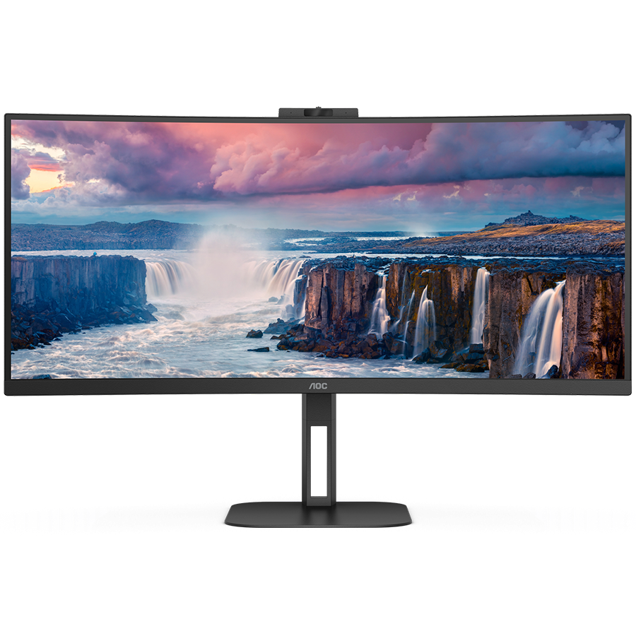 AOC CU34V5CW ukrivljen monitor - 86.4cm (34"), UWQHD (3440 x 1440), VA, 1500R, 100Hz, 4ms (GtG), Adaptive Sync, 2MP spletna kamera, USB razdelilnik, 1x USB-C (DP Alt mode, PD 65W), 1x HDMI 2.0, 1x DP 1.2