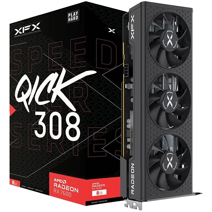 XFX SPEEDSTER QICK308 RADEON RX7600 BLACK Gaming Graphics Card with8GB GDDR6 HDMI 3xDP, AMD RDNA™ 2