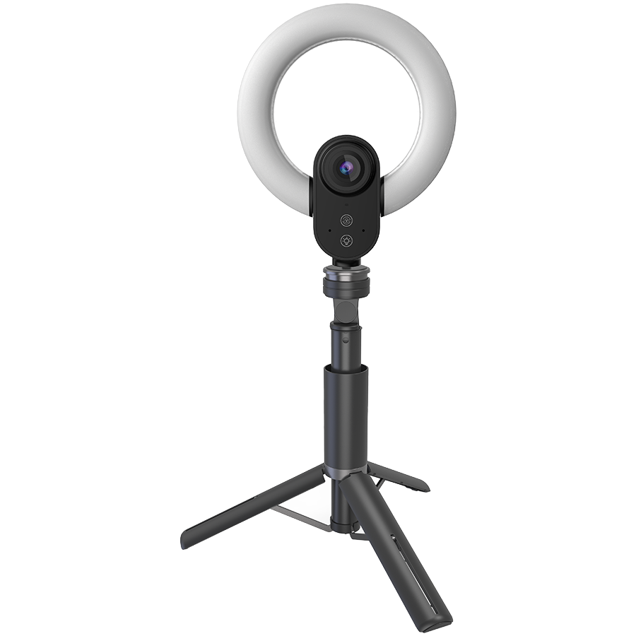 LORGAR Circulus 910, streaming webcam, 5MP, 2592x1944 max resolution, up to 60fps, 1/2.8" Sony STARVIS CMOS image sensor, all-glass lens, 5.5" built-in ring light (1700-14000K), foldable tripod, autof