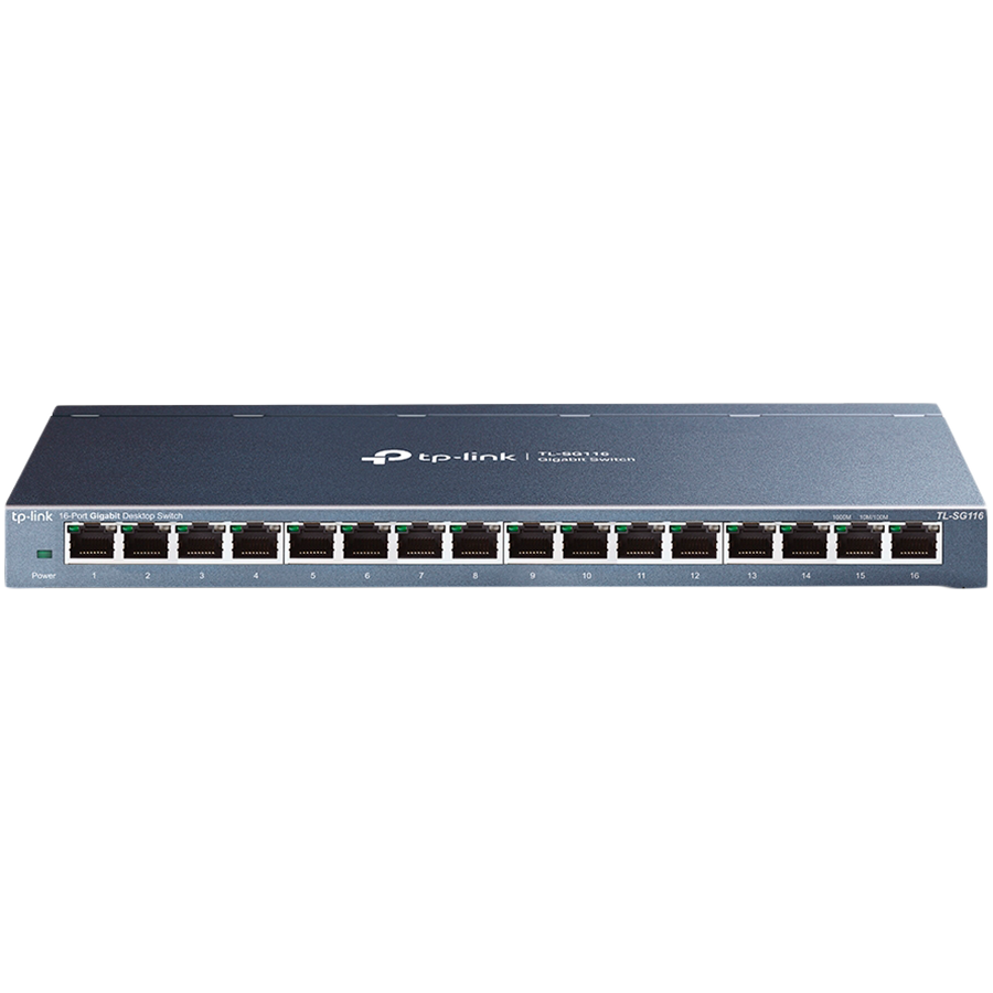 TP-Link TL-SG116P 16-Port Gigabit Desktop Switch with 16-Port PoE+, 802.3at/af, 120 W PoE Power, Desktop Steel Case, Extend Mode for 250m PoE Transmitting, Priority Mode for Port1-4, Isolatio