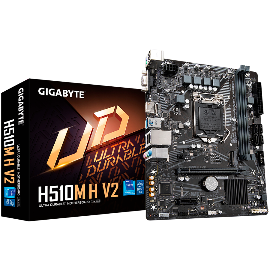 GIGABYTE Mainboard Desktop H510M H V2 (S1200, H510, 2xDDR4, HDMI, VGA, 1xPCIex16, 2xPCIex1, ALC887, Realtek GbE LAN, 4xSATA III, 1xM.2, USB 3.2, USB 2.0, mATX, Retail)