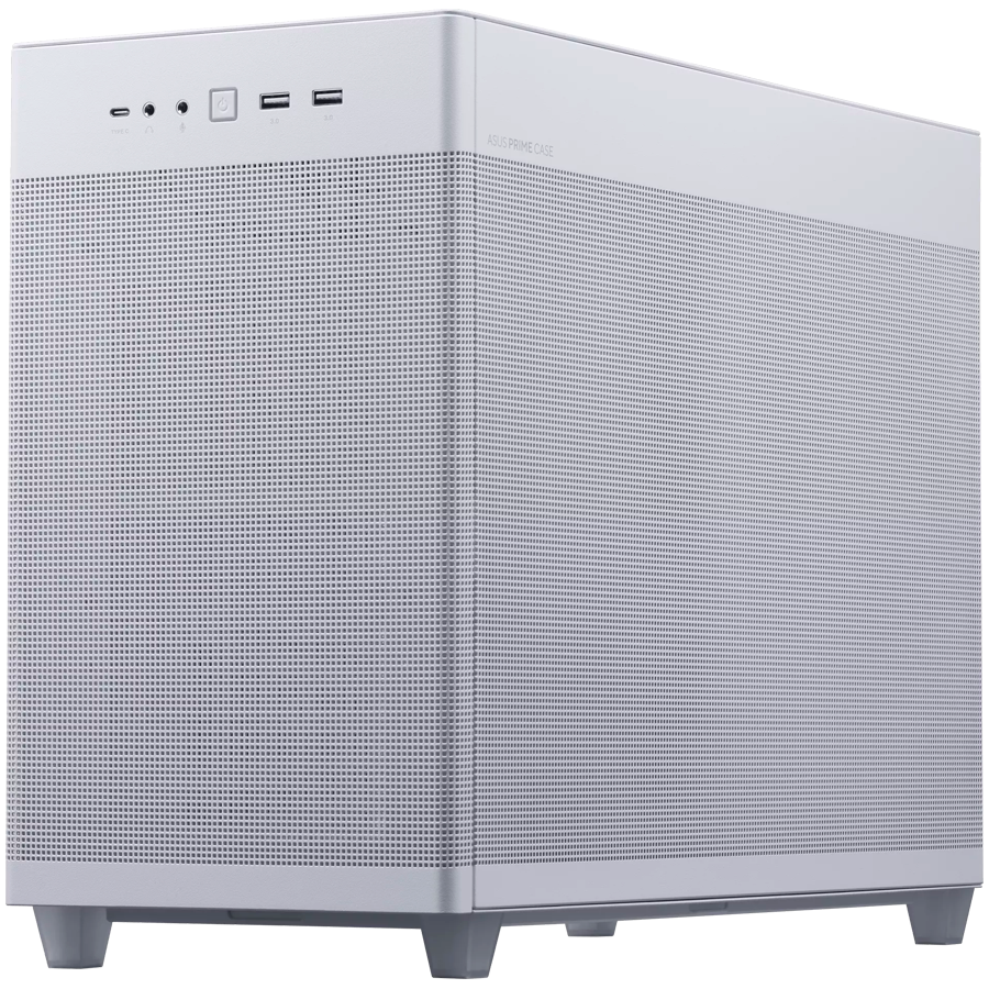 ASUS Prime AP201 MicroATX Ohišje - Belo, elegantno 33-litrsko MicroATX ohišje s stranskimi paneli brez orodja in mrežo, s podporo za hladilnike do 360 mm, grafične kartice do 338 mm dolge in standardne ATX napajalnike