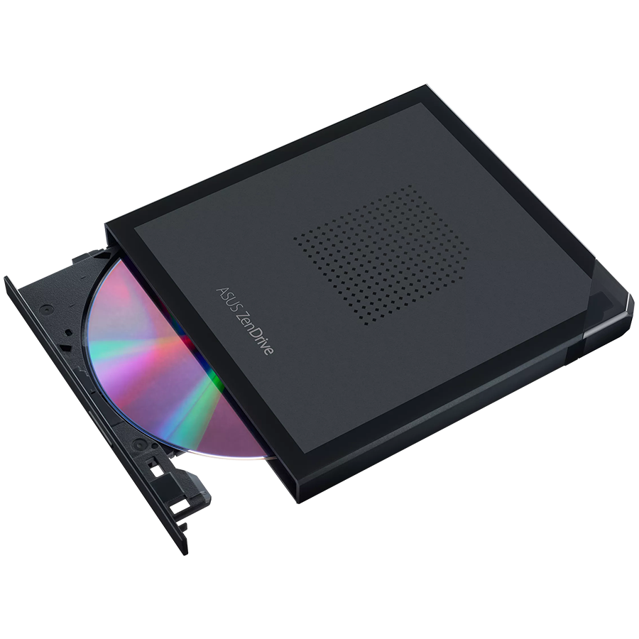 ASUS ZenDrive V1M Črno - zunanji DVD pogon in zapisovalec z vgrajenim shranjevanjem kabla, vmesnik USB-C, združljiv z Windows 11 in macOS, M-DISC podpora, vključene celovite rešitve za varnostno kopiranje