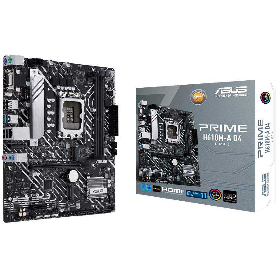 ASUS PRIME H610M-A D4-CSM LGA1700 mATX osnovna plošča - Intel H610, 2xDDR4, 2xM.2, 4xSATA, 1Gb LAN, 1xD-SUB(VGA), 1xDP, 1xHDMI, Aura Sync