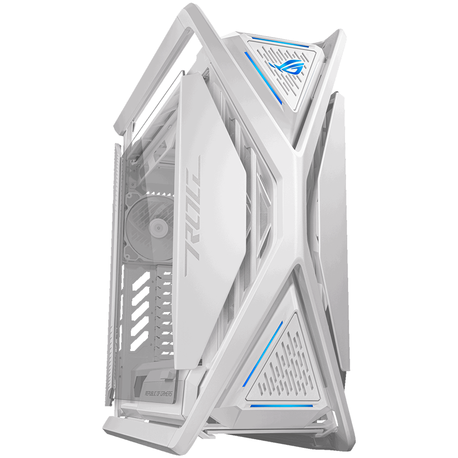 ASUS ROG Hyperion GR701 E-ATX Gaming case White, 420 mm dual radiator support, four 140 mm fans, metal GPU holder, component storage, ARGB fan hub, Aura Sync, Dual USB Type-C ports, 60W fast charging
