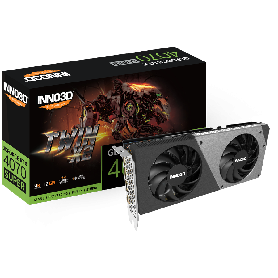 INNO3D GEFORCE RTX 4070 SUPER TWIN X2 12GB GDDR6X 192bit, 2505MHz / 21Gbps, 3x DP, 1x HDMI, 2 slot, 2 fan