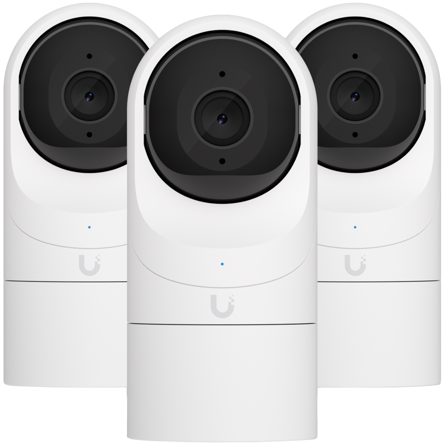 UBIQUITI G3 Flex 3-pack; FHD (2MP) video resolution; Versatile table or ceiling mounting; 6 m (20 ft) IR night vision; Connect and power using PoE; Record audio with an integrated microphone; Weather-resistant (outdoor covered).