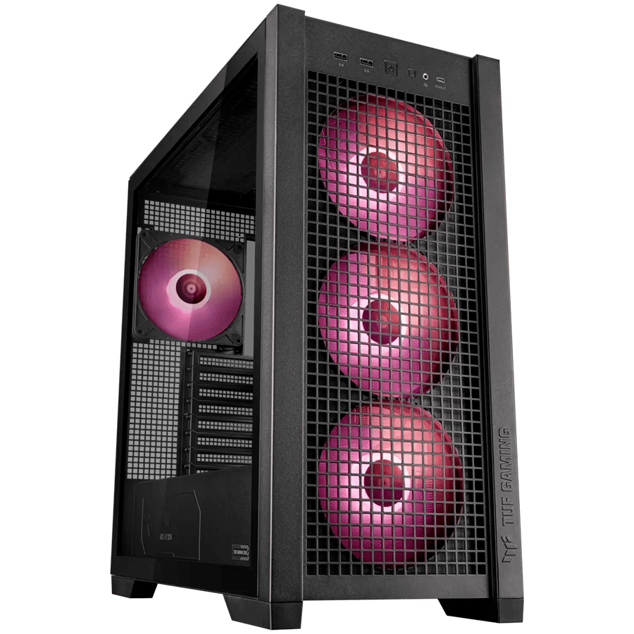ASUS TUF Gaming GT302 ARGB ATX/EATX računalniško ohišje, kaljeno steklo, štirje 140 x 28mm ARGB ventilatorji, podpora za BTF osnovne plošče, črno