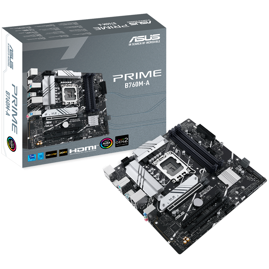 ASUS PRIME B760M-A-CSM LGA1700 mATX matična plošča - Intel B760 4xDIMM DDR5 2xM.2 4xSATA PCIe 4.0 2.5Gb Ethernet 1xDisplayPort 2xHDMI with Aura Sync support