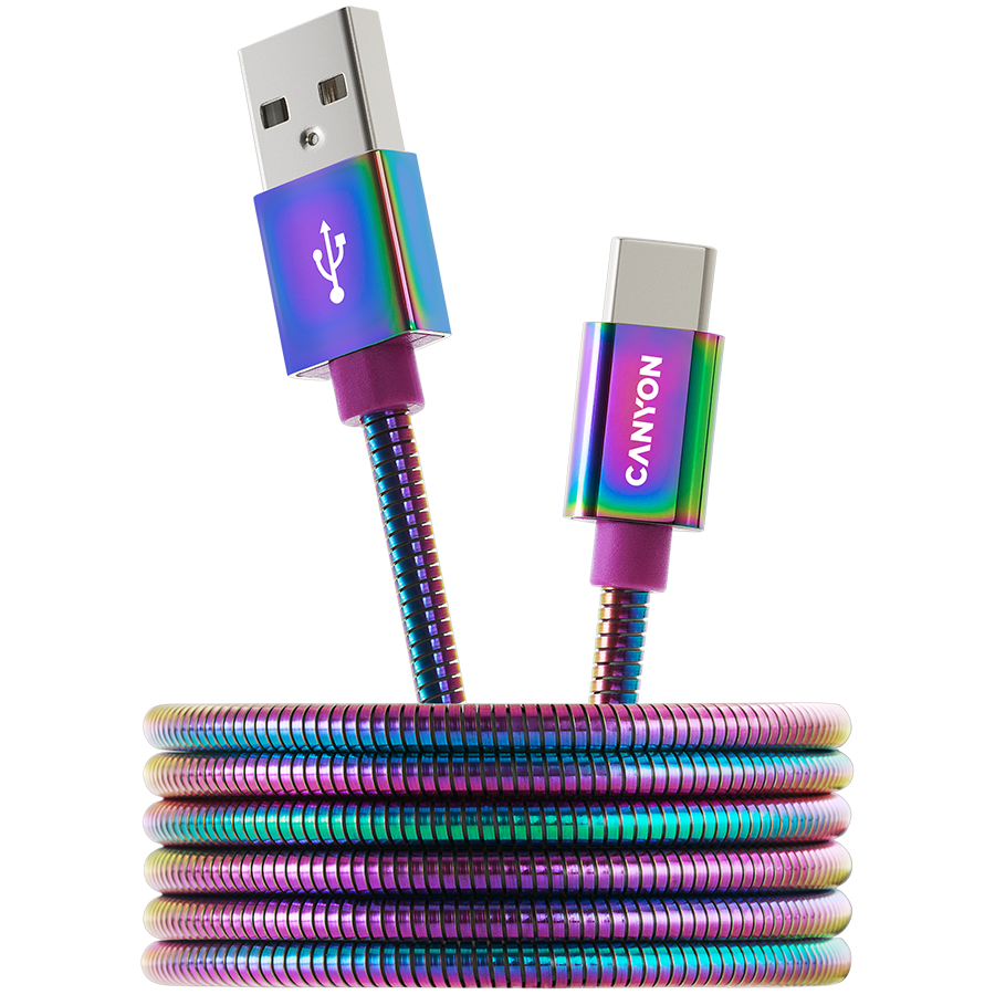 CANYON UC-7 - kabel USB-C/USB-A, 5V/9V-2A, 1.2 m, mavrične barve