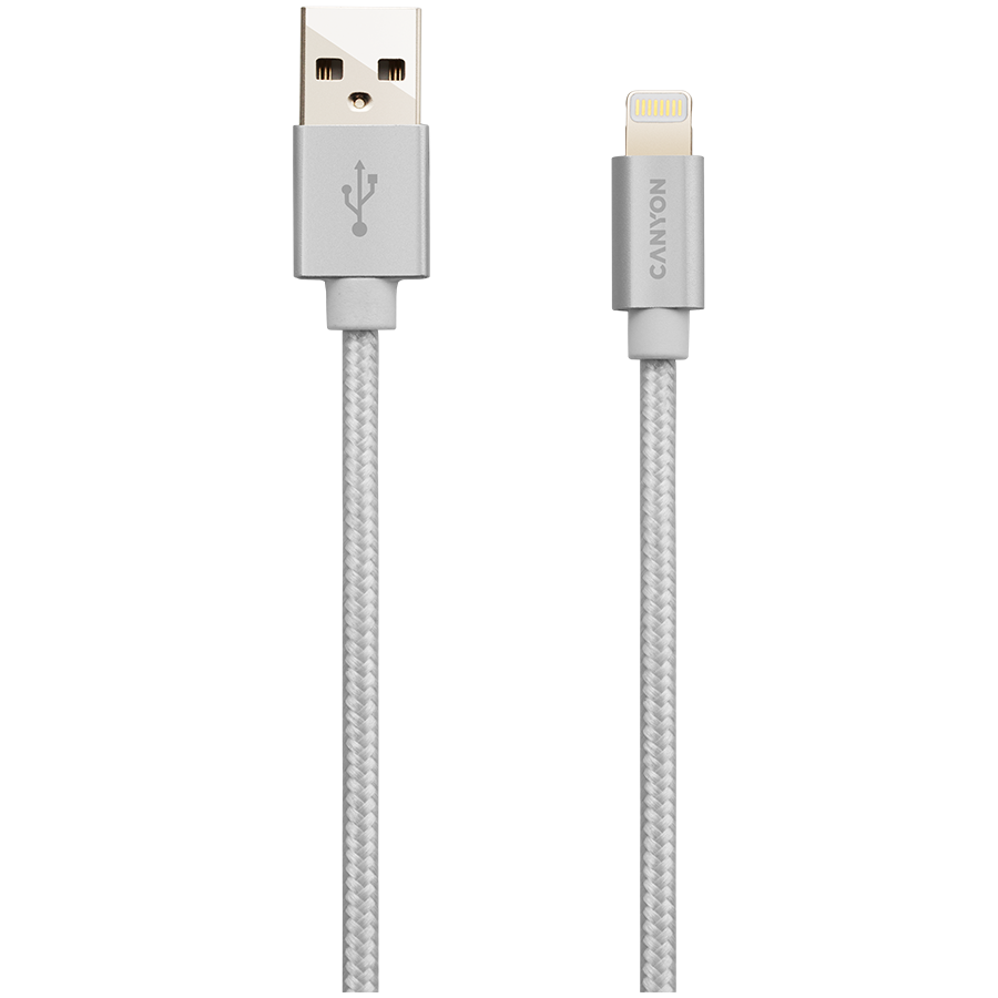 CANYON MFI-3, MFI pleten kabel za polnjenje in sinhronizacijo s kovinsko lupino, USB na lightning, certificiran s strani Apple, dolžina kabla 1m, premer 2,8 mm, biserno bel.