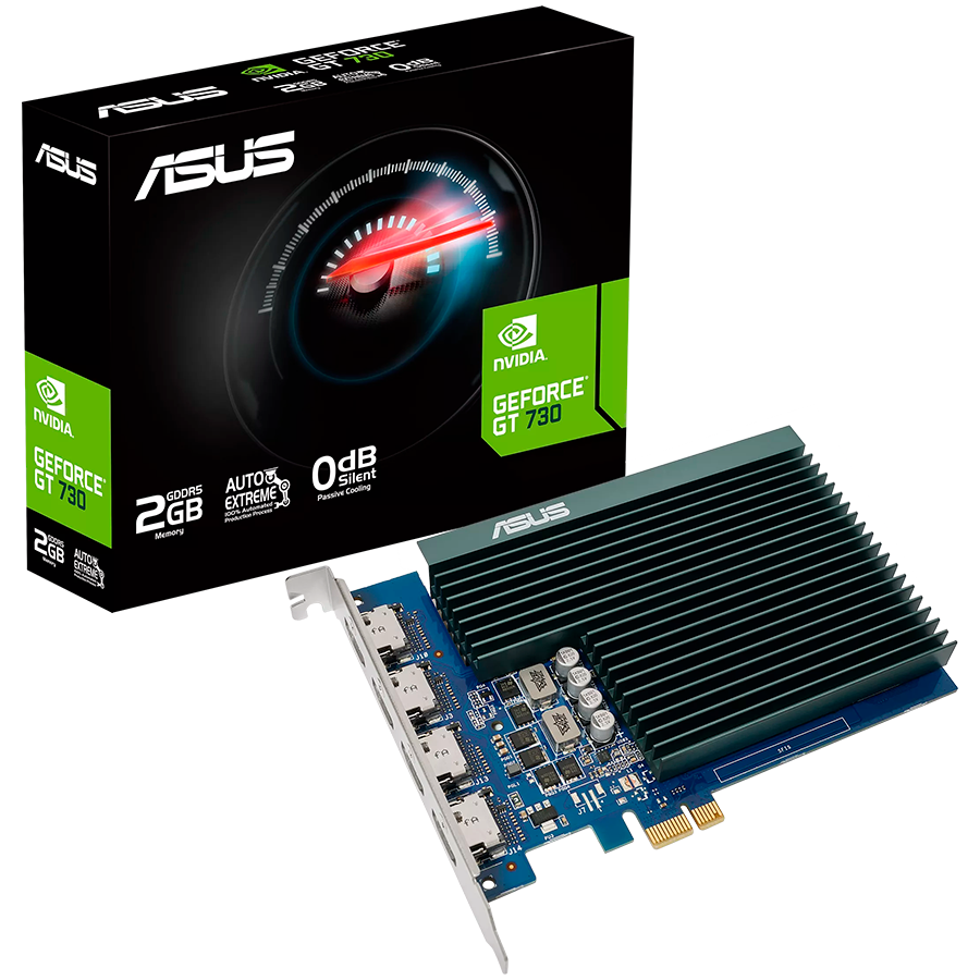 ASUS GeForce GT 730 2GB GDDR5 [GT730-4H-SL-2GD5] grafična kartica with 4 HDMI ports and passive cooling to enable quiet multi-monitor productivity, PCIe 2.0, 4xHDMI 1.4b