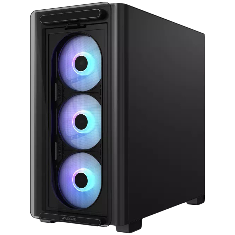 ASUS A23 PLUS microATX računalniško ohišje, kaljeno steklo, štirje 120mm ARGB ventilatorji, podpora za BTF osnovne plošče, črno