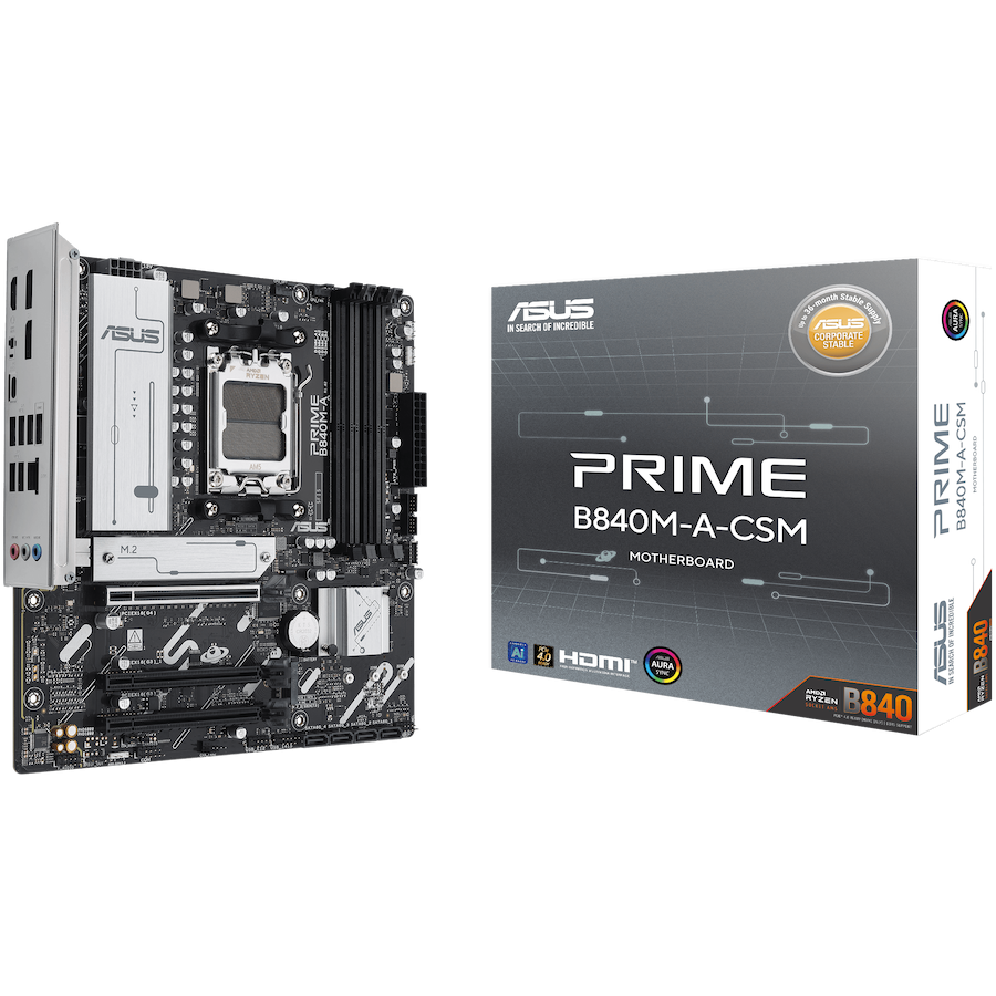 ASUS PRIME B840M-A-CSM AM5 mATX osnovna plošča - AMD B840, 4xDDR5, 3xM.2, 4xSATA, 2.5Gb LAN, 2xDP, 1xHDMI, Aura Sync