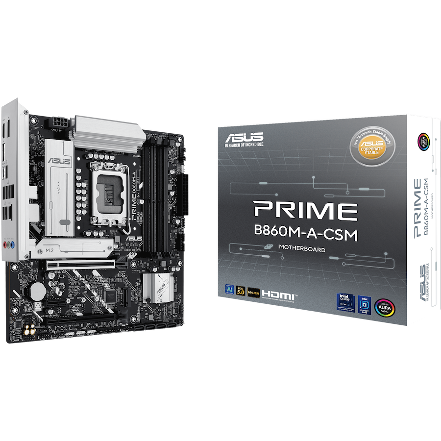 ASUS PRIME B860M-A-CSM LGA1851 mATX osnovna plošča - Intel B860, 4xDDR5, 2xM.2, 4xSATA, 2.5Gb LAN, 2xDP, 1xHDMI, Aura Sync