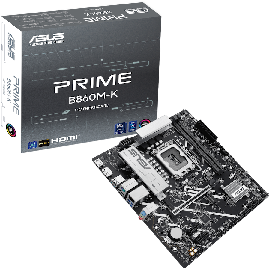 ASUS PRIME B860M-K LGA1851 mATX osnovna plošča - Intel B860, 2xDDR5, 2xM.2, 4xSATA, 2.5Gb LAN, 1xDP, 1xHDMI, Aura Sync