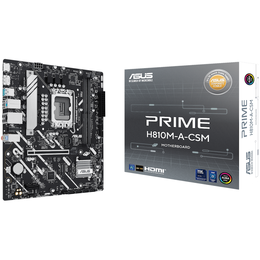 ASUS PRIME H810M-A-CSM LGA1851 mATX osnovna plošča - Intel H810, 2xDDR5, 2xM.2, 4xSATA, 1Gb LAN, 1xDP, 1xHDMI, Aura Sync