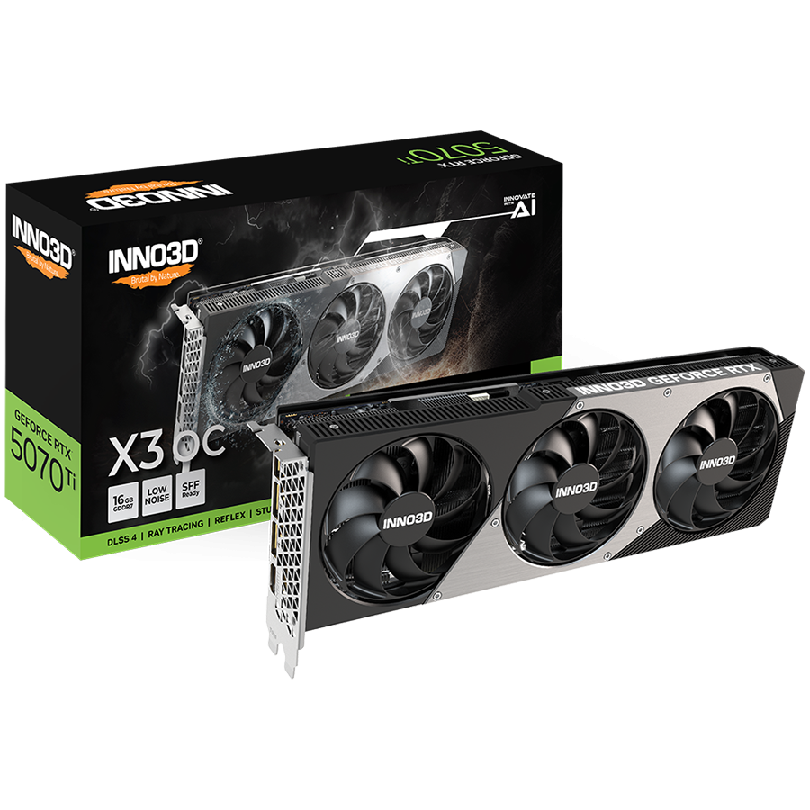 INNO3D NVIDIA RTX 5070 Ti X3 16GB GDDR7 256 bit, 2452MHz / 28Gbps, 3x DP, 1x HDMI, 3 fan 2 slots