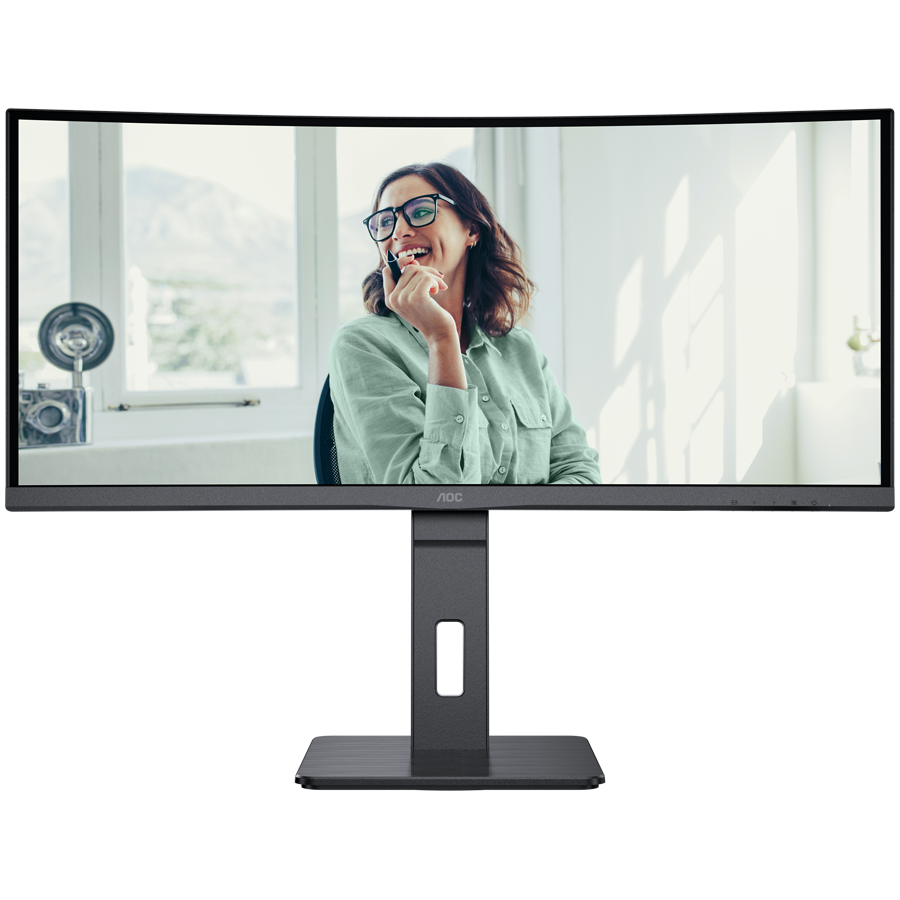 AOC CU34P3CV ukrivljen poslovni monitor - 86.4cm (34”), UWQHD (3440 x 1440), VA, 1500R, 100Hz, 4ms (GTG), USB-C PD 65W, USB razdelilnik, KVM, LAN RJ45, 1x HDMI 2.0, 1x DP 1.4