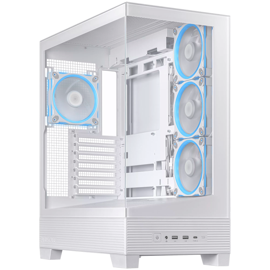 ASUS A31 PLUS ATX računalniško ohišje, kaljeno steklo, štirje 120mm ARGB ventilatorji, podpora za BTF osnovne plošče, belo