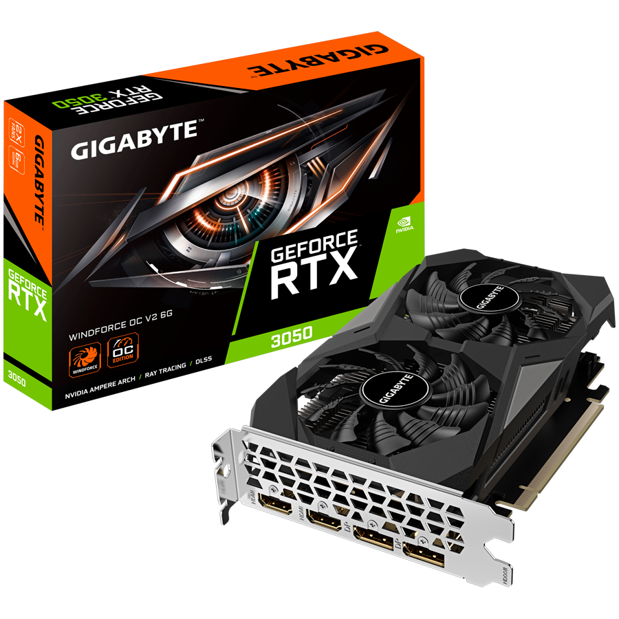 GIGABYTE GeForce RTX 3050 WINDFORCE OC V2 6G GDDR6 grafična kartica, PCIe 4.0, 2x HDMI 2.1, 1x DispalyPort 1.4a