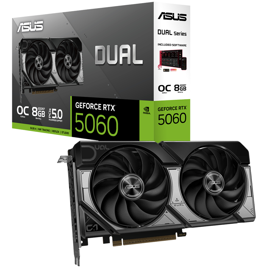 ASUS Dual GeForce RTX 5060 OC Edition 8GB GDDR7 (DUAL-RTX5060-O8G) grafična kartica, PCIe 5.0, 1xHDMI 2.1b, 3xDisplayPort 2.1b