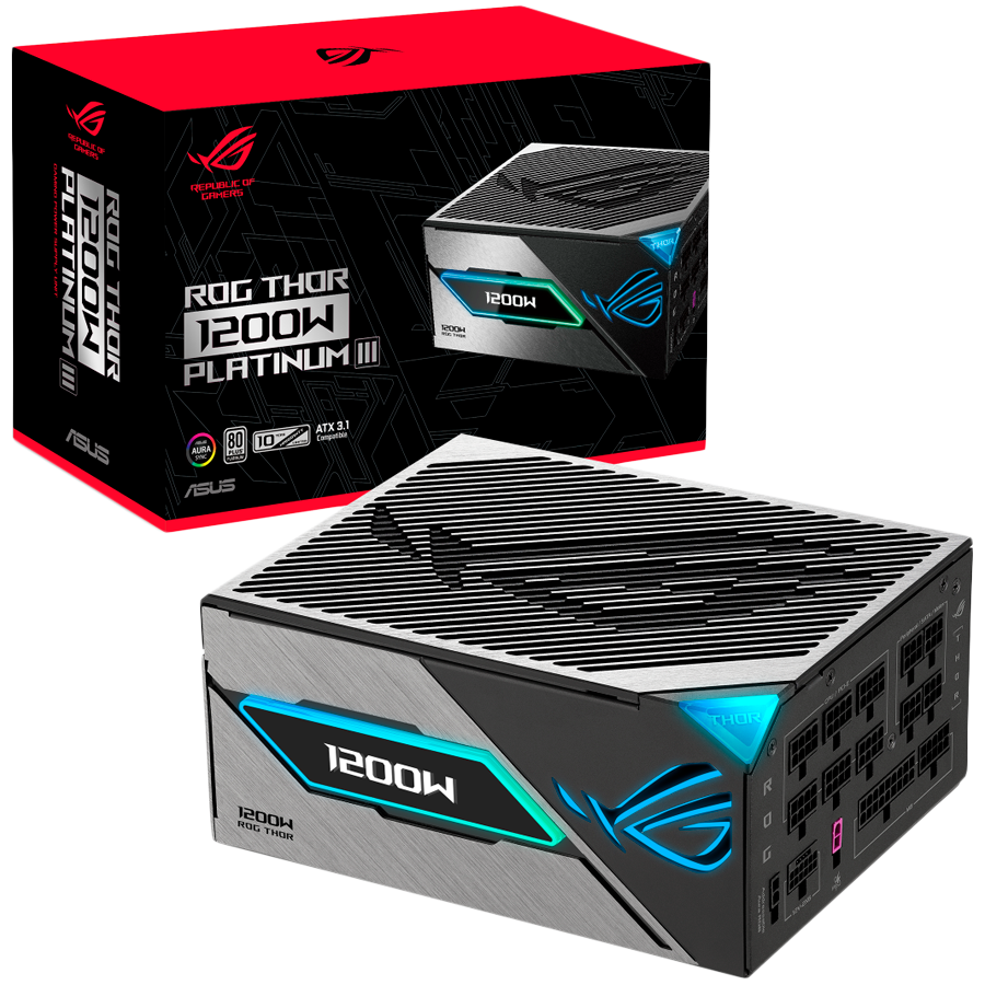 ASUS ROG Thor 1200W Platinum III modularni napajalnik, ATX 3.1 kompatibilen, PCIe Gen 5.1, 80 PLUS Platinum, 10 let garancije
