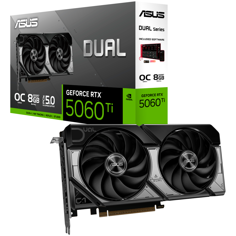 ASUS Dual GeForce RTX 5060 Ti OC Edition 8GB GDDR7 (DUAL-RTX5060TI-O8G) grafična kartica, PCIe 5.0, 1xHDMI 2.1b, 3xDisplayPort 2.1b