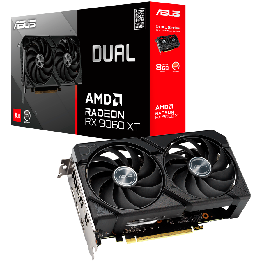 ASUS Dual Radeon RX 9060 XT 8GB GDDR6 (DUAL-RX9060XT-8G) grafična kartica, PCIe 5.0, 1xHDMI 2.1b, 2xDisplayPort 2.1a