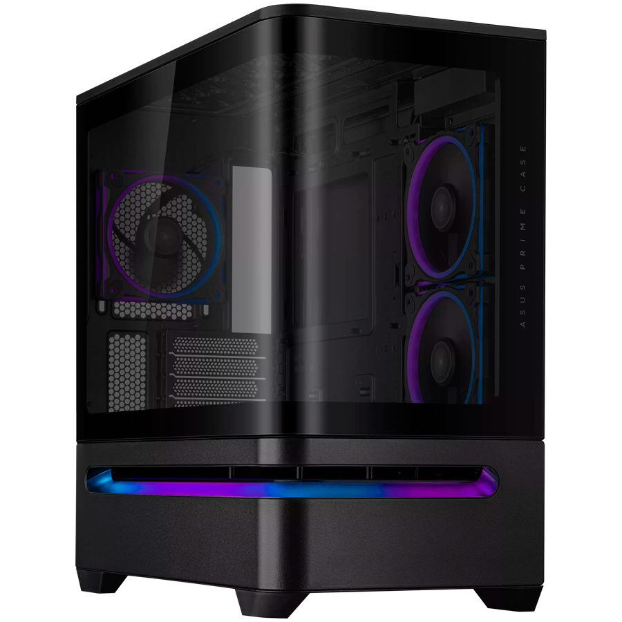ASUS Prime AP202 ARGB TG mATX računalniško ohišje, kaljeno steklo, trije 120mm ARGB ventilatorji, črno