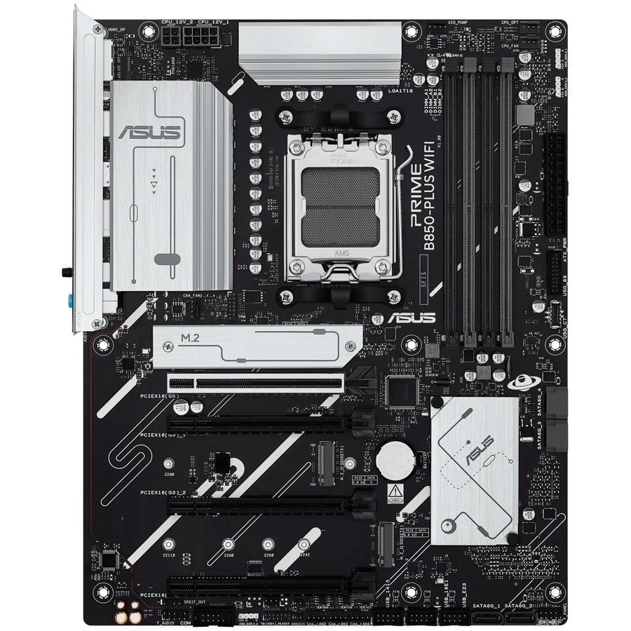ASUS Main Board Desktop AMD Socket AM5 AMD B850 Chipset 4 x DIMM slots, max. 256GB 1 x DisplayPort 1 x HDMI port 1 x Wi-Fi module 3 x M.2 slots 4 x SATA ATX Form Factor