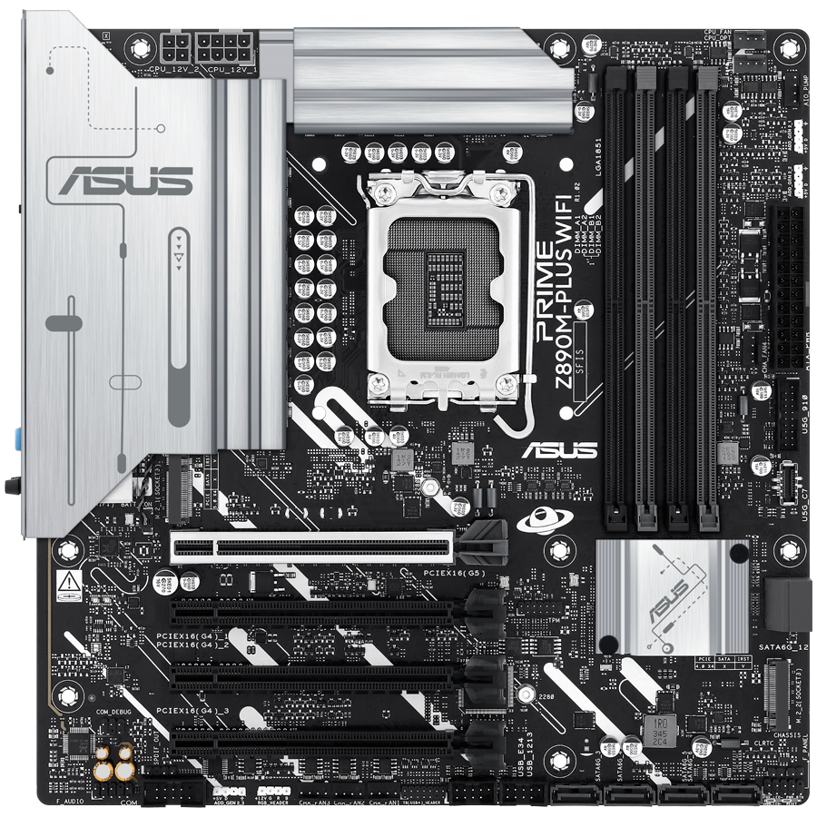 ASUS Main Board Desktop LGA1851 Intel Z890 Chipset 4 x DIMM slots, max. 256GB, DDR5 1 x DisplayPort 1 x HDMI 1 x Wi-Fi module 3 x M.2 slots 6 x SATA mATX Form Factor