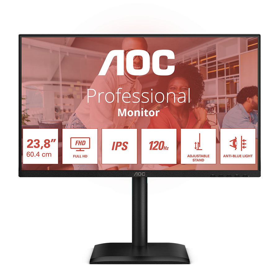 AOC 24E4U poslovni monitor - 60.5cm (24"/23.8" vidno), FHD (1920 x 1080), IPS, 120Hz, 4ms (GtG), Adaptive Sync, HDR, USB razdelilnik, 1xD-SUB(VGA), 1xHDMI, 1xDP