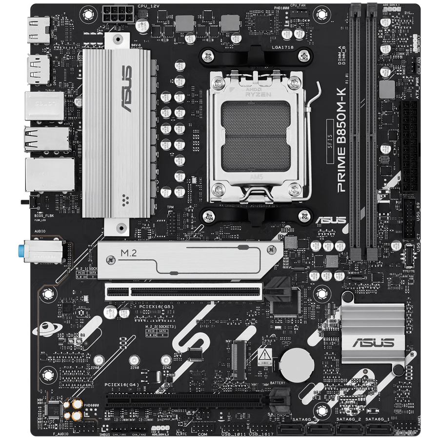 ASUS PRIME B850M-K AM5 mATX osnovna plošča - AMD B850, 2xDDR5, 2xM.2, 4xSATA. 2.5Gb LAN, 1xDP, 1xHDMI, Aura Sync