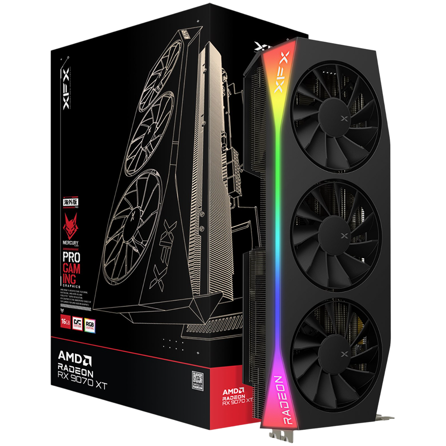 XFX Mercury AMD Radeon RX 9070XT OC Gaming Edition with RGB 16GB GDDR6, HDMI 3xDP