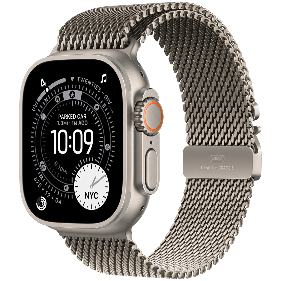 Apple Watch Ultra 3 GPS + Cellular 49mm Natural Titanium Case with Natural Titanium Milanese Loop - Large,Model A3281