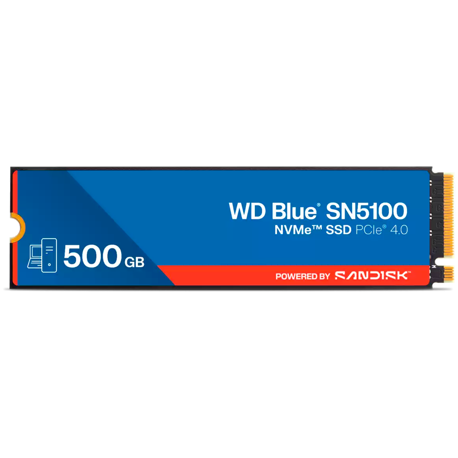 SSD|SANDISK|300xTBW rating|MTBF 1750000 h|Read speed 6600 MB/s|Write speed 5600 MB/s|NVMe Yes|PCI Express 4.0|M.2|500 GB|POWERED BY SANDISK|Blue SN5100|WDS500G5B0E-00CPE0