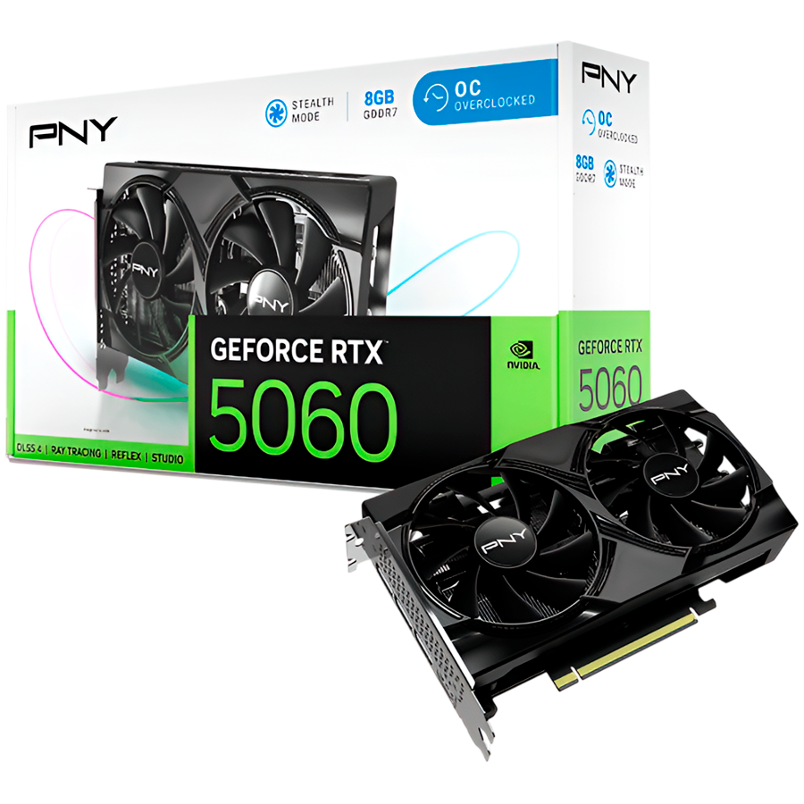 PNY Video Card NVidia GeForce RTX 5060 8GB Overclocked Dual Fan DLSS 4