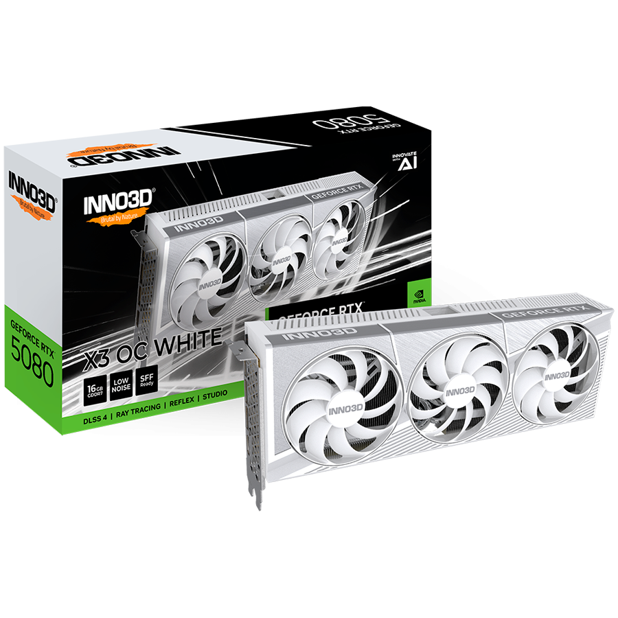 INNO3D NVIDIA GEFORCE RTX 5080 X3 OC WHITE 16GB GDDR7 256bit, 2460 MHz / 30Gbps, 3x DP, 1x HDMI, 3 fan, 2,5 slot