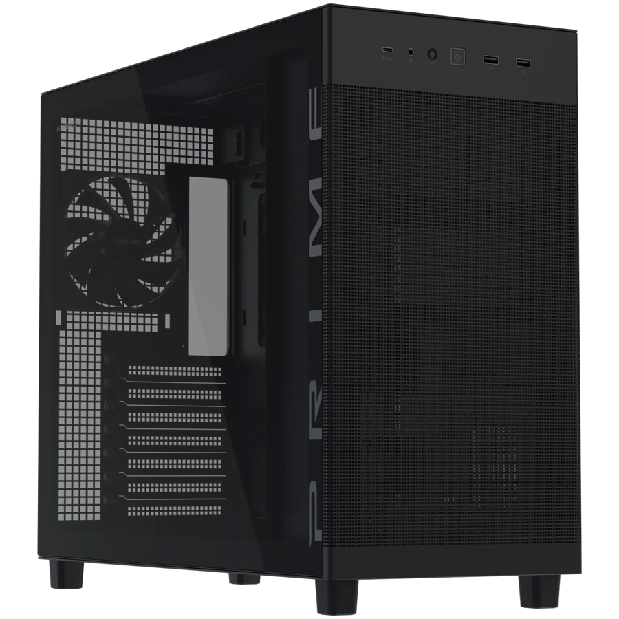 ASUS Prime AP303 TG ATX računalniško ohišje, kaljeno steklo, 120mm ventilator, črno