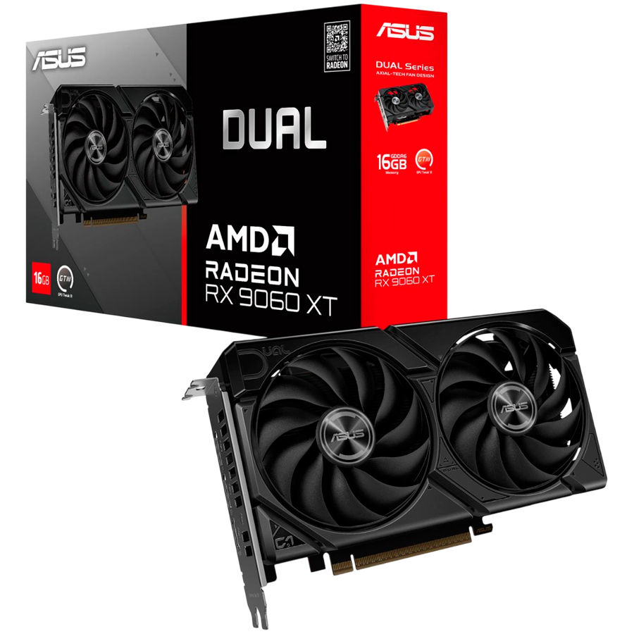 ASUS Dual Radeon RX 9060 XT 16GB GDDR6 (DUAL-RX9060XT-16G) grafična kartica, PCIe 5.0, 1xHDMI 2.1b, 2xDisplayPort 2.1a