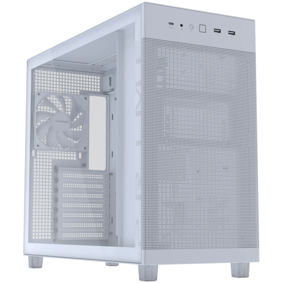 ASUS Prime AP303 TG ATX računalniško ohišje, kaljeno steklo, 120mm ventilator, belo