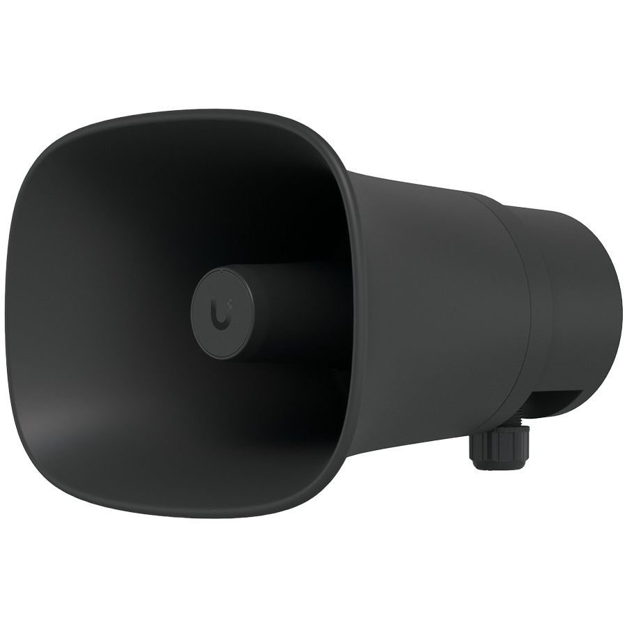 Ubiquiti UP-AI-Horn-Speaker-B All-weather PoE 120 dB horn speaker with advanced AI alert functionality and versatile wall, corner, and pole mounting options