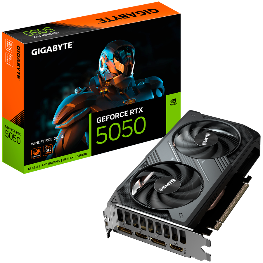 GIGABYTE GeForce RTX 5050 WINDFORCE OC 8G GDDR6 grafična kartica, PCIe 5.0, 2xHDMI 2.1b, 2xDisplayPort 2.1b